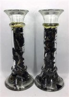 Pair of Glass Candlesticks with Sharks Teeth