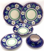 6 Pieces of Blue Floral Solimene Italian China Set