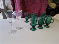 8 Depression green coffee mugs / PR wine glasses