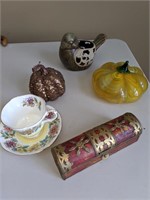 Hand Blown Pumpkin / T cup / Fancy Box/ pottery b