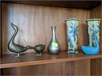 SHELF LOT - Brass / pr of oriental vases / etc