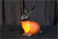 BRONZE AND GLASS RABBIT LAMP- AS IS