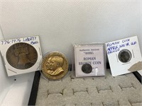 Roman Coin, Liberty Bell & Busy-Cheney Medal