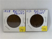 1928 & 1938 British Penny