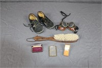 Misc Lot - Shoes, Goggles, 2 Ring Boxes, Brush &