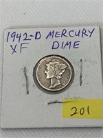 1942 D XF Mercury Dime