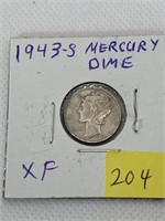 1943 S XF Mercury Dime