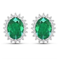 3ct emerald diamond 18K white gold earrings
