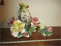 2pc Capo Di Monte Vintage Italy Porcelain Flowers