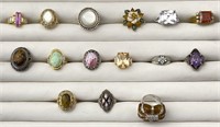 15pc Silver, Gold Tone Rings Most Stamped .925