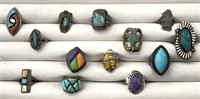 13pc Natural Stone Rings Stamped .925/ Sterling