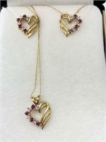 14k Gold & Diamond, Ruby Heart Shaped Jewelry Set