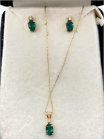 Emerald, Diamond, Goldtone Earring Necklace Set