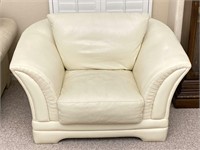 Ekornes White Leather Overstuffed Easy Chair