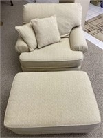 White Fabric Easy Chair, Ottoman