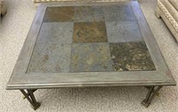 Metal Frame Slate Top Square Coffee Table