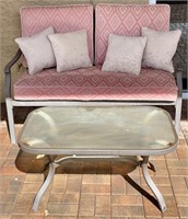 4’ Patio Bench W/ Cushions, Glass Top Patio Table