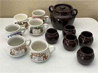 Soup mugs, glazed ceramic Tea set