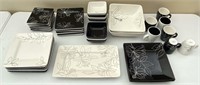 43pc Laurie Gates Black And White Pattern Dishes