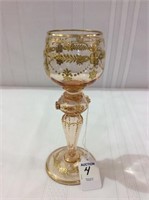 Pink Moser Gold Decorated Pedestal Goblet