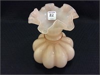 Pink Cased Glass Ruffled Edge Vase