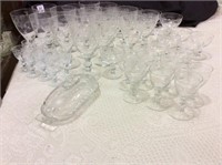 Very Lg. Set of 48 Etched Glass Stemware