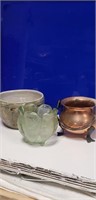 Pottery, glass and copper