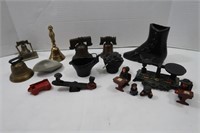 Cast Iron Lot - Mini Scale, Shoe, Bells, More