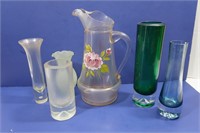Glass Lot - Hand Painted Pitcher and Vases