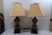 2 Table Lamps w/ Shade, Wood Base, 26" H