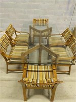 Vintage Glass Top Table With Wood Base & 6 Chairs