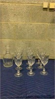 Wine glasses and glass bottle