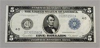 1913 $5 Federal Reserve Note Fine Large Size