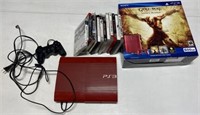 Play Station 3 counsel with remotes, games, and