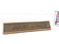 Plaque en bronze Monument National