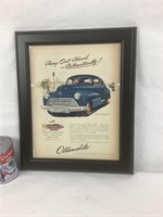 Publicité Oldsmobile encadrée sous verre, 14"x17"