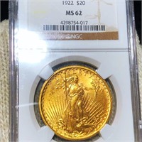 1922 $20 Gold Double Eagle NGC - MS62