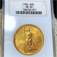 1924 $20 Gold Double Eagle NGC - MS62