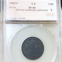 1802/0 Draped Bust Half Cent SEGS - XF40