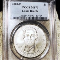 2009-P Louis Braille Silver Dollar PCGS - MS70