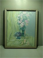 Painted flowers in a vase picture with frame