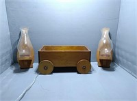 Wooden toy wagon and candle holders