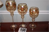 (3) Hand Painted Glass Votive Holders (16", 14",