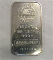 1oz .999 Fine Silver Bar - Engelhard FE 87106