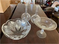 4 glass pieces, etched