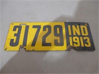 1913 IND License Porcelain License Plate