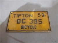 1959 Tipton Bicycle License Plate