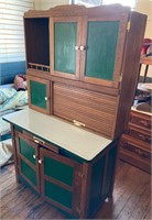 Restored Hoosier cabinet with green doors