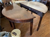 2 half round wood tables, 20x43x28