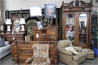 3 PC ANTIQUE 1800'S MARBLE TOP CARVED BEDROOM SET